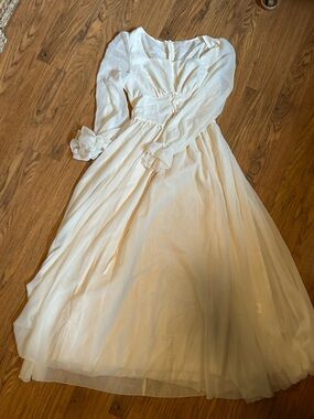 White Long-Sleeve Chiffon Maxi Dress